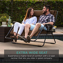 Load image into Gallery viewer, Best Choice Products 2-Person Double Wide Adjustable Folding Steel Mesh Zero Gravity Lounge Recliner Chair for Patio, Lawn, Balcony, Backyard, Beach, Outdoor Sports w/Cup Holders - Brown
