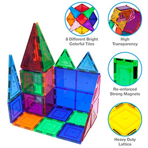 PicassoTiles 60 Piece Set 60pcs Magnet Building Tiles Clear Magnetic 3D Building Blocks Construction Playboards - Creativity Beyond Imagination, Inspirational, Recreational, Educational, Conventional