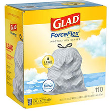Load image into Gallery viewer, Glad ForceFlex Tall Kitchen Drawstring Trash Bags – 13 Gallon Trash Bag, Fresh Clean scent with Febreze Freshness – 110 Count (Package May Vary)
