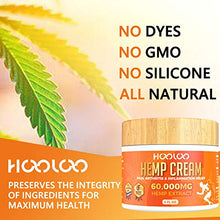 Load image into Gallery viewer, Hemp Cream, HOOLOO 60,000 Natural Hemp Extract Cream, Fast Relief, Muscle, Joint, Lower Back, Knees, Fingers, Nerves, Made in USA, 5oz
