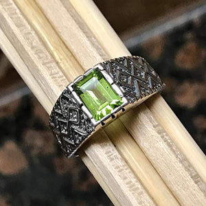 Genuine 2ct Green Peridot 925 Sterling Silver Men's Ring Size 7, 7.75, 8, 8.25, 8.75, 9, 9.75, 10, 10.75, 11, 11.25, 12, 12.75, 13, 13.25