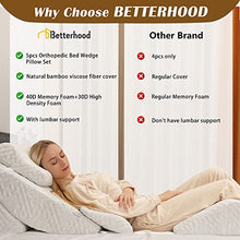 Load image into Gallery viewer, Betterhood 5pcs Orthopedic Bed Wedge Pillow Set, Adjustable Memory Foam Pillows, Post Surgery Foam for Back Support, Neck and Leg Pain Relief, Acid Reflux, Snoring for Sleeping, Sitting Pillow
