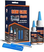 Load image into Gallery viewer, Plextone 1 Min Quick Bonding Fast Dry Sew Glue Liquid Reinforcing Adhesive Speedy Fix for All Fabrics Clothing Cotton Flannel Denim Leather Polyester Doll Repair (60ml+120ml)
