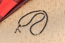 Load image into Gallery viewer, COAI 108 Mala Beads Black Obsidian Tiger Eye Stone Hamsa Hand Bracelet Necklace
