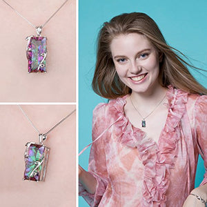JewelryPalace Huge Gemstones Birthstone Necklace 16ct Natural Rainbow Quartz Statement Necklace For Women 925 Sterling Silver Pendant Necklace 18 Inches Box Chain