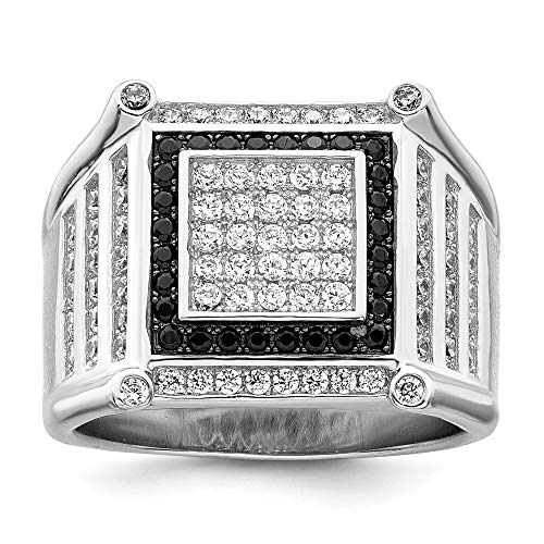 925 Sterling Silver Cubic Zirconia Cz Black White Mens Band Ring Size 9.00 Man Fine Jewelry For Dad Mens Gifts For Him