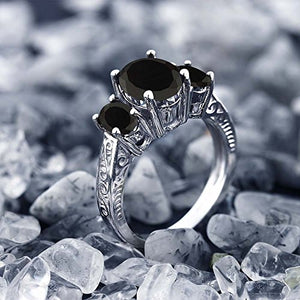 Gem Stone King 925 Sterling Silver Black Onyx 3-Stone Women's Ring (2.41 Cttw Oval, Available 5,6,7,8,9) (Size 6)