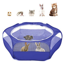 Load image into Gallery viewer, Pawaboo Small Animals Playpen, Waterproof Small Pet Cage Tent with Zippered Cover, Portable Outdoor Yard Fence with 3 Metal Rod for Kitten/Puppy/Guinea Pig/Rabbits/Hamster/Chinchillas, Indigo
