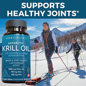 Krill Oil Supplement 1250mg - Antarctic Krill Oil Omega 3 Providing Astaxanthin, DHA and EPA, Joint Support and Brain Supplement with No Fishy Aftertaste (60 Capsules)