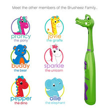 Load image into Gallery viewer, Brusheez Kid's Electric Toothbrush (Safari Edition) Set - Soft Bristles, Easy-Press Power Button, 2 Brush Heads, Cute Animal Cover, Sand Timer, Rinse Cup &amp; Storage Base - Snappy The Croc
