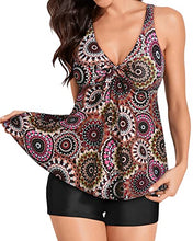 Load image into Gallery viewer, Yonique Women 2 Piece Flowy Tankini Swimsuits with Boyshorts V Neck Swim Tank Tops Bathing Suits Modest Swimwear Mandala XXL
