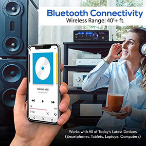 Wireless Bluetooth Home Stereo Amplifier - 2x120 Watt Power Amplifier Home Audio Bluetooth Receiver System W/Blue Led Display, USB/SD, AUX, RCA, Headphone Jack - Remote - Pyle PCAU46BA