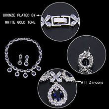 Load image into Gallery viewer, EVER FAITH Silver-Tone CZ Floral Leaves Water Drop Necklace Earrings Bracelet Set Blue Sapphire-Color
