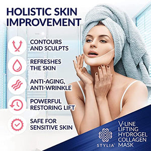 20 Piece V Line Shaping Face Masks – Lifting Hydrogel Collagen Mask with Aloe Vera – Anti-Aging and Anti-Wrinkle Band - Double Chin Reducer Strap