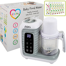 Load image into Gallery viewer, EVLA'S Double Baby Food Maker, Food Processor with 2 Steaming Baskets, Blender, Grinder, Steamer, Cooks &amp; Blends Healthy Homemade Baby Food in Minutes, Touch Screen Control, with 6 reusable food pouches, White

