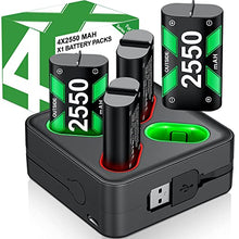 Load image into Gallery viewer, Charger for Rechargeable Xbox One Controller Battery Pack with 4x2550mAh Batteries for Xbox Series X|S/Xbox One, Battery Charger Station for Wireless Xbox One S/Xbox One X/Xbox One Elite Controllers
