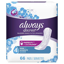 Load image into Gallery viewer, Always Discreet Incontinence Pads for Women, Moderate Absorbency, 198 Count, Regular Length (66 Count, Pack of 3 - 198 Count Total)
