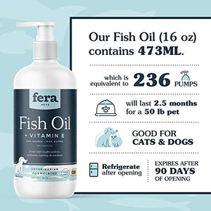 Fish Oil with Vitamin E, Cat and Dog Vitamin for Improved Pet Wellbeing, Joint Health Supplement with Fish Oils, Omega Fatty Acid Supplement, 16 oz. (473 mL) – Fera Pet