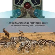 Load image into Gallery viewer, WiFi Trail Camera, 4K 24MP Bluetooth Wildlife Camera 120° Monitoring 0.2s Triger Speed and Trigger Distance Up to 100 Feet Hunting Camera with 32G SD Card IP66 Waterproof for Outdoor
