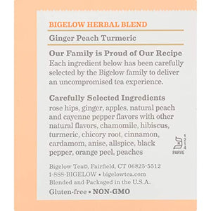 Bigelow Ginger Peach Turmeric Herbal Tea, Caffeine Free, 18 Count (Pack of 6), 108 Total Tea Bags