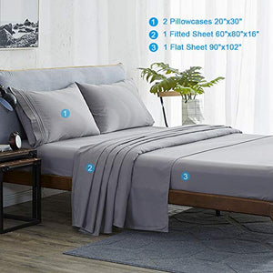 Shilucheng Queen Size Bed Sheets Set Microfiber 1800 Thread Count Percale Super Soft and Comforterble 16 Inch Deep Pockets Wrinkle Fade and Hypoallergenic - 4 Piece (Queen, Grey)