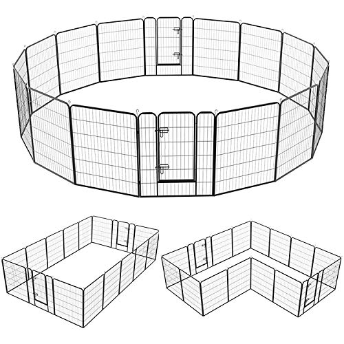 YAHEETECH 40-inch 16 Panel Dog Playpen - Heavy Duty Foldable Metal Pets Playpen Dog Exercise Pen Barrier Kennel with Door Portable Cat Duck Chicken Puppy Fence Outdoor & Indoor Black
