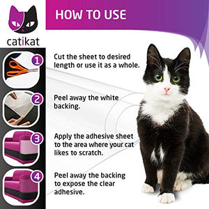Catikat XL Furniture Protectors from Cats 10 Pack - Safe Couch Protector from Cats - Larger 17" x 12" Cat Scratch Deterrent Training Tape Sheets - Transparent Cat Anti Scratching Protection Guards