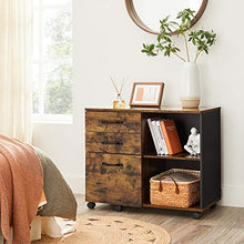Load image into Gallery viewer, VASAGLE Industrial 3-Drawer File Cabinet, Mobile Lateral Filing Cabinet with Open Compartments, for A4, Letter Sized Documents, Printer Stand, Rustic Brown and Black UOFC041B01
