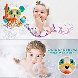 BOSOZOKU Baby Bath Toy, Automatic Bubble Blower Bubble Bath Maker for Bathtub Toys Play 12 Songs for Toddlers Baby Boys and Girls Infants Little Bear Bathtub Play, Great Gifts for Toddlers and Kids