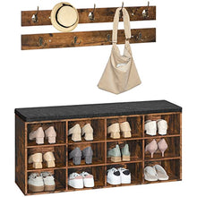 Load image into Gallery viewer, HOOBRO Shoe Storage Bench with Cushion, 39.4" Hall Tree, Coat Rack, Entryway Bench, 12 Cubbies, Holds up to 330 lb, Shoe Rack, Storage Cabinet for Bedroom, Hallway, Rustic Brown BF112HX01G1

