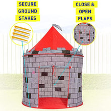 Load image into Gallery viewer, Kiddey Knight's Castle Kids Play Tent -Indoor &amp; Outdoor Children's Playhouse -- Durable &amp; Portable with Free Carrying Bag – “Bonus” Shield and Sword Set - Makes for Boys &amp; Girls
