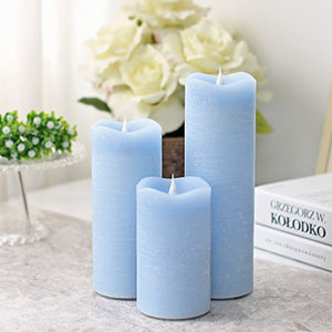 SIMPLUX Moving Flame Led Timer Battery Operated Pillar Real Wax Flameless Candle, 3x7 inches, Blue