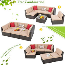 Load image into Gallery viewer, Vongrasig 6 Piece Small Patio Furniture Sets, Outdoor Sectional Sofa All Weather PE Wicker Patio Sofa Couch Garden Backyard Conversation Set with Glass Table,Beige Cushions and Red Pillows (Beige)
