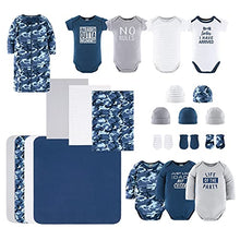 Load image into Gallery viewer, The Peanutshell Newborn Layette Gift Set for Baby Boys | 23 Piece Newborn Boy Clothes &amp; Accessories Set | Fits Newborns to 3 Months | Blue Camo
