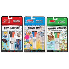 Load image into Gallery viewer, Melissa &amp; Doug On The Go Wipe-Off Activity Pad Dry-Erase Games 3-Pack (Spy, Animal, Game On!)
