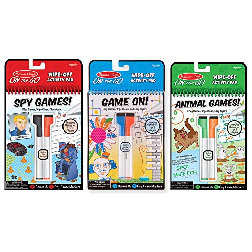 Melissa & Doug On The Go Wipe-Off Activity Pad Dry-Erase Games 3-Pack (Spy, Animal, Game On!)