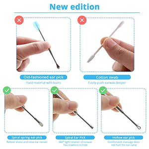 MJIYA Ear Pick Earwax Removal Kit, Ear Cleansing Tool Set, Ear Curette Ear Wax Remover Tool with a Storage Box (Silver, 5 Pcs)