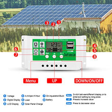 Load image into Gallery viewer, 30amp Solar Charge Controller Kit, 12V/24V Solar Panel Charge Controller with LCD Display Dual USB and 10FT 10AWG Solar Extension Cable
