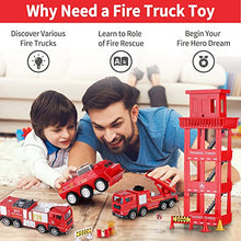 Load image into Gallery viewer, iPlay, iLearn Kids Fire Trucks Toy, Boys Firefighter Play Vehicles, Fire Station Set, Ladder Truck, Toddlers Emergency Rescue Firetruck, Fireman Toys, Birthday Gifts for Age 3 4 5 Year Old Children

