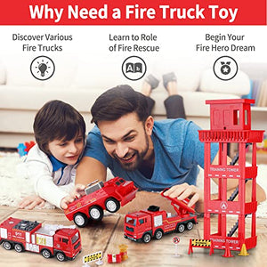 iPlay, iLearn Kids Fire Trucks Toy, Boys Firefighter Play Vehicles, Fire Station Set, Ladder Truck, Toddlers Emergency Rescue Firetruck, Fireman Toys, Birthday Gifts for Age 3 4 5 Year Old Children