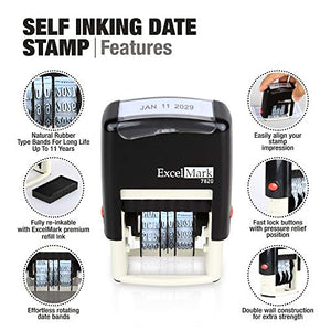 ExcelMark 7820 Self-Inking Rubber Date Stamp – Great for Shipping, Receiving, Expiration and Due Dates (Blue Ink)