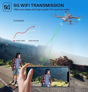 RC Toys, SYMA X500 Foldable GPS Drone with 4K UHD Camera, Quadcopter Helicopter UAV with Brush Motor, Auto Return Home, Follow Me, 28x2 Minutes Flight Time, Long Control Range, Includes Carrying Bag