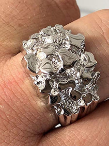 Harlembling Solid 925 Sterling Silver Men's Silver Ring - Nugget Ring - Pinky or Ring Finger - Sizes 7-13 (7)