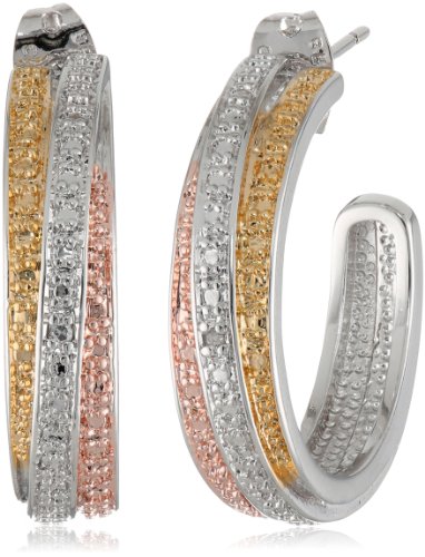 Amazon Collection Tri-Tone Plated Bronze Diamond Accent C-Hoop Earrings