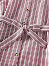 Load image into Gallery viewer, Romwe Girl's Cute Striped Spaghetti Strap Button Front Belted Summer Cami Dress Dusty Pink 150
