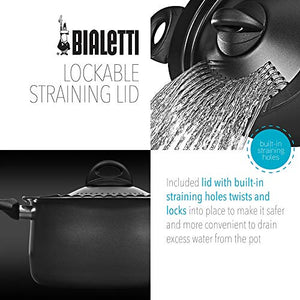 Bialetti - 7265 Bialetti Oval 5.5 Quart Pasta Pot with Strainer Lid, Nonstick, 1, Black