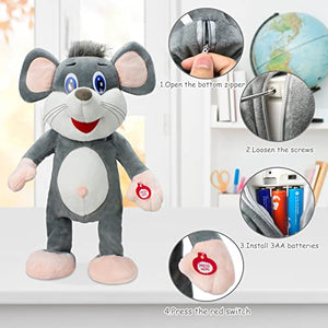 SdeNow Rat Stuffed Animal, Waving Sing Dancing Rat Plush Interactive Toys, Fun Musical Squawking Animation Baby Stuffed Animals Electric Pet Mouse Toys Gifts for Kids
