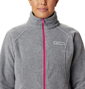 Columbia womens Benton Springs Full Zip Fleece Jacket, Light Grey Heather/Fuchsia, X-Large US