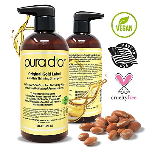 Load image into Gallery viewer, PURA D'OR Biotin Original Gold Label Anti-Thinning (16oz x 2) Shampoo & Conditioner Set, Clinically Tested Effective Solution w/ Herbal DHT Ingredients, All Hair Types, Men & Women (Packaging Varies)