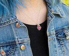 Load image into Gallery viewer, Raw Pink Real Ruby Crystal Pendant Necklace - 18 Inch Sterling Silver - July Genuine Birthstone Birthday Women's Jewelry Vintage Gift Idea
